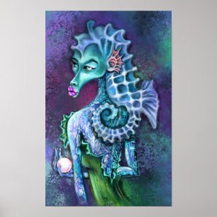 Seahorse Lady Fantasy Poster Print - Painting