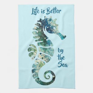 Seahorse – Life is Better by the Sea Tea Towel