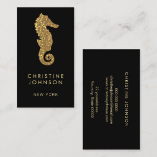 seahorse logo on black background business card