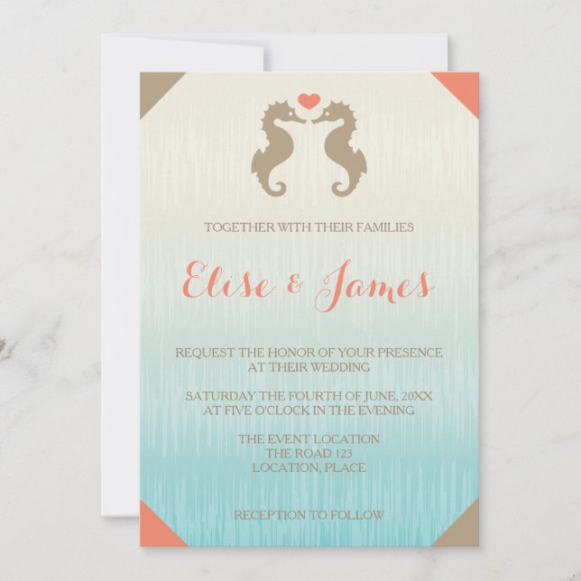 Seahorse Love Nautical Beach Wedding Invitation (Front)