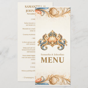 Seahorse luxury beach menu vintage crest