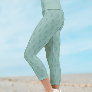 Seahorse Monogram Sea Green Capri Leggings