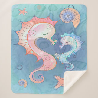 Seahorse Mum And Baby | Gift For Kids Sherpa Blanket
