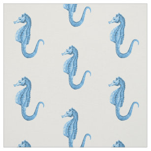 Seahorse nautical coastal beach ocean sea blue fabric