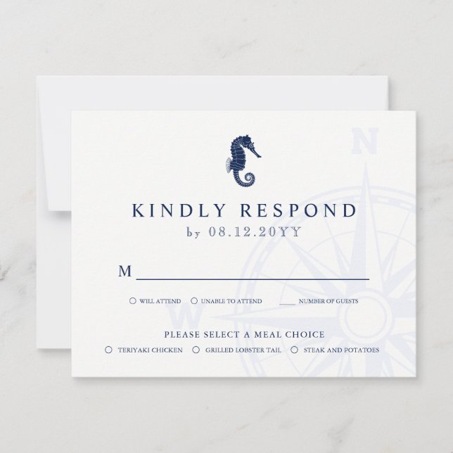 Seahorse | Nautical Themed Wedding RSVP Meals (Front)