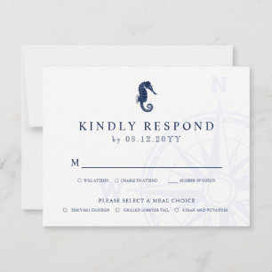 Seahorse Nautical Themed Wedding RSVP Meals Card