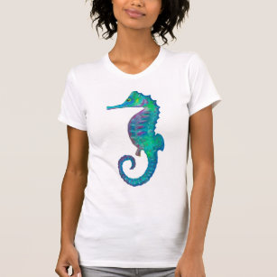 Seahorse navy blue and green watercolor T-Shirt