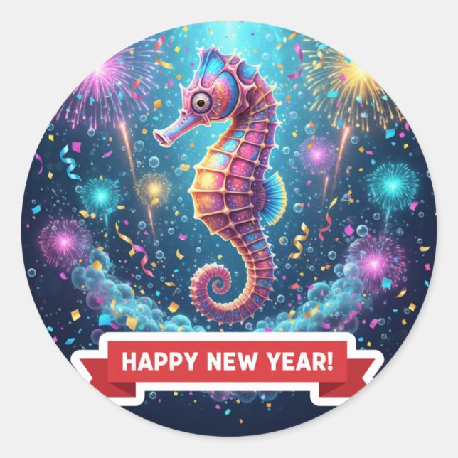 Seahorse New Year Celebration Sticker (Front)