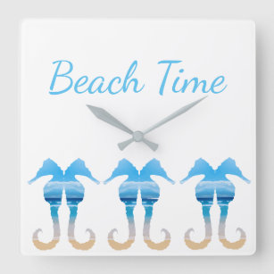 Seahorse Ocean Beach Time Summer Art sea seaside Square Wall Clock