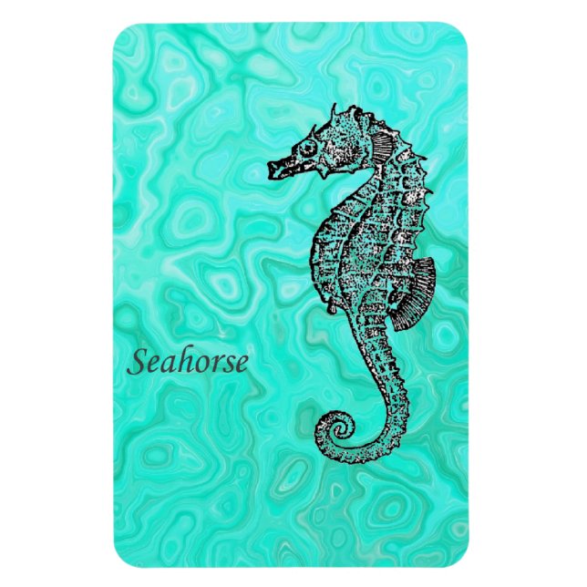 Seahorse on Aqua Splash Turquoise Marble Pattern Magnet (Vertical)