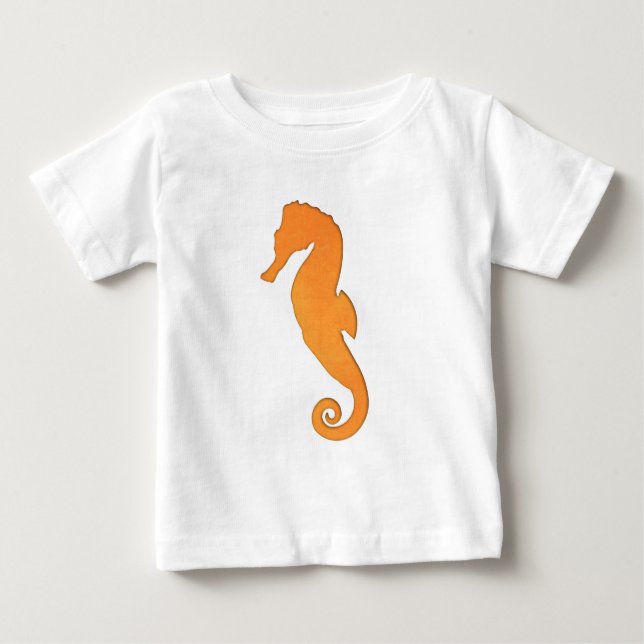 Seahorse orange silhouette Simple cute nautical Baby T-Shirt (Front)