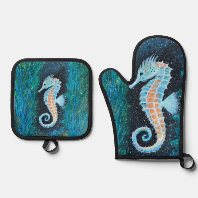 Seahorse oven mitt and potholder set (Front)
