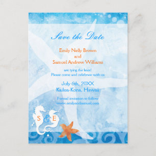 Seahorse Pair Beach Wedding Save the Date Announcement Postcard