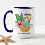 Seahorse Pineapple Pool Mele Kalikimaka Christmas Mug<br><div class="desc">Tropical beach theme mug features a watercolor seahorse using a pineapple (decorated with palm leaves and hibiscus) as a swimming pool,  with sun,  sea and a starfish in the background and "Aloha" and "Mele Kalikimaka" greetings. Art by KL Stock</div>