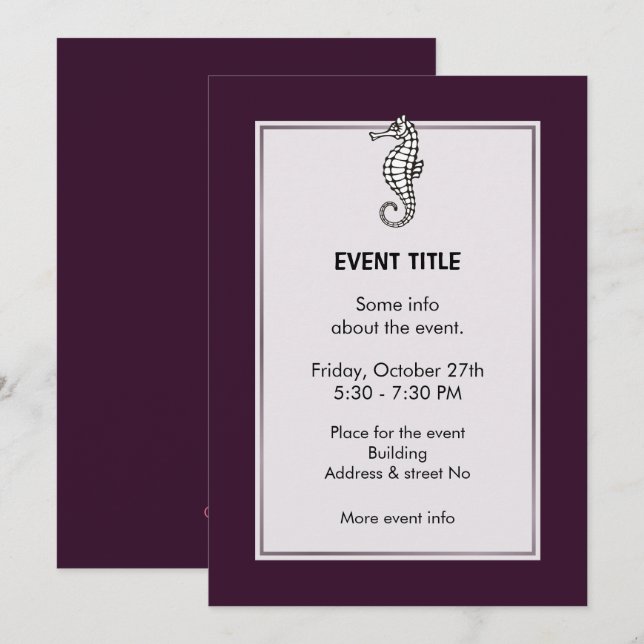 Seahorse Pink Invitation (Front/Back)