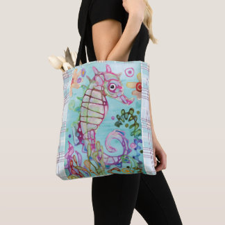 Seahorse & Plaid Tote Bag