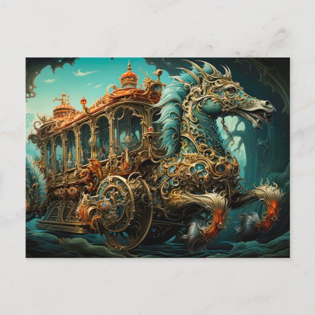 Seahorse Pulling Ornate Carriage Of Travellers Postcard (Front)
