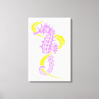 Seahorse purple, yellow and seaweed canvas print