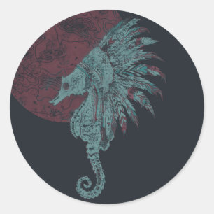 seahorse red moon classic round sticker