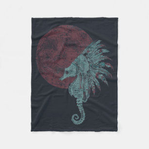 seahorse red moon fleece blanket
