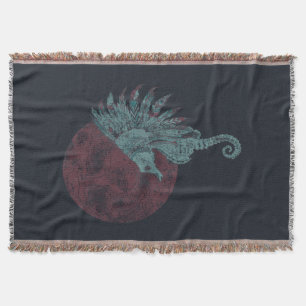 seahorse red moon throw blanket