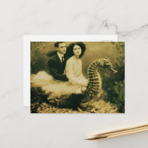 Seahorse Ride Fantasy Faux Vintage Photography Postcard