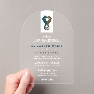 Seahorse Romance, Beach Wedding Acrylic Invitations