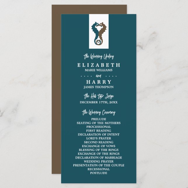 Seahorse Romance, Beach Wedding Programme (Front/Back)