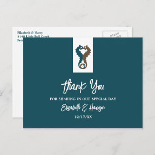 Seahorse Romance, Beach Wedding Thank You Postcard