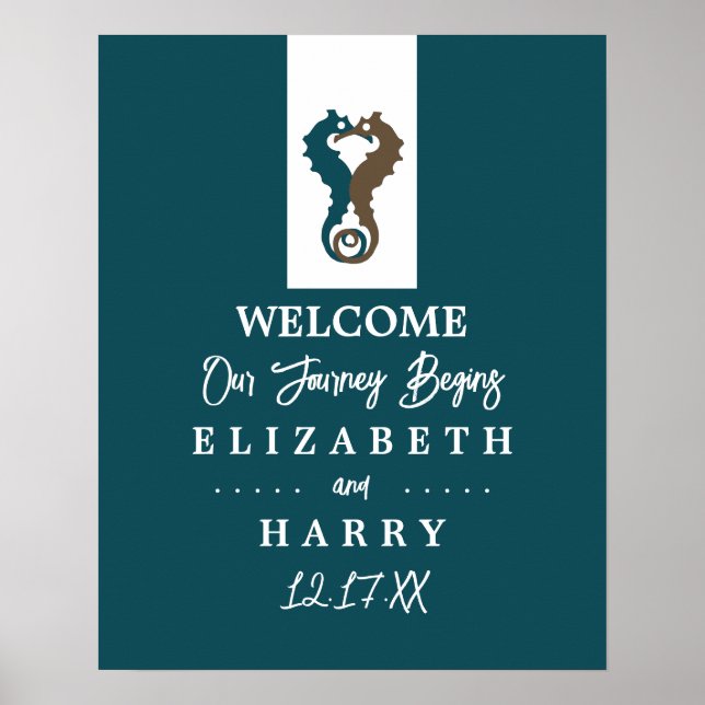 Seahorse Romance, Beach Wedding Welcome Poster (Front)