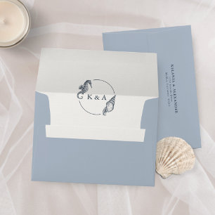 Seahorse Sea Shell Nautical Monogram Blue Wedding Envelope
