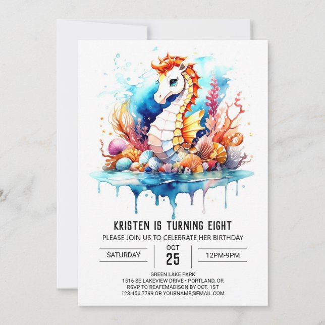 Seahorse Serenade Underwater Whimsy Birthday Invitation (Front)