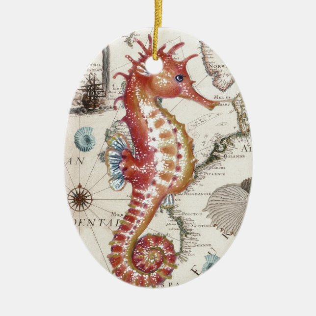 Seahorse Shabby Ceramic Tree Decoration (Front)