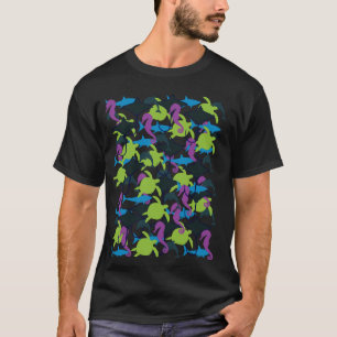 Seahorse Shark Turtle Stingray Dolphin Ocean Patte T-Shirt