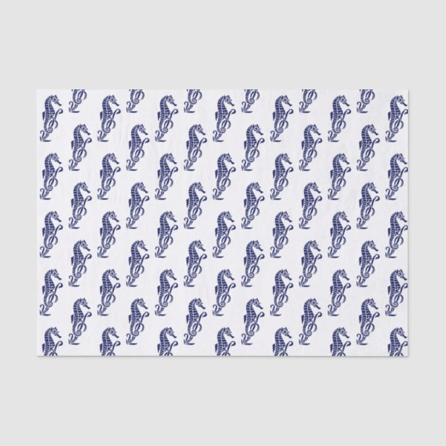 Seahorse Silhouette #2 Beach Theme - Blue Tissue Paper (Front)