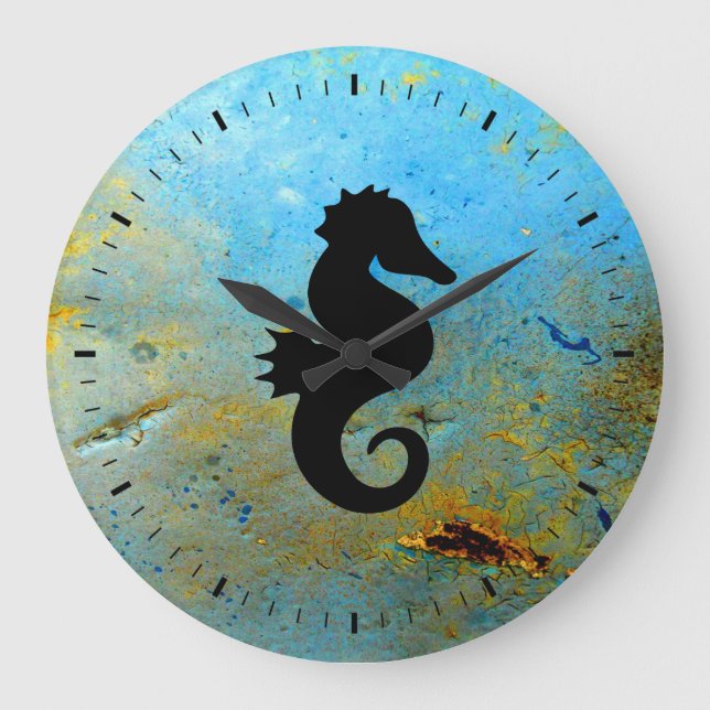 Seahorse Silhouette Large Clock (Front)
