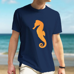 Seahorse Silhouette Orange Cool Simple Nautical T-Shirt