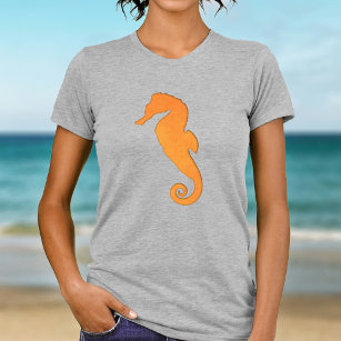 Seahorse Silhouette Orange Simple Aquatic Nautical T-Shirt