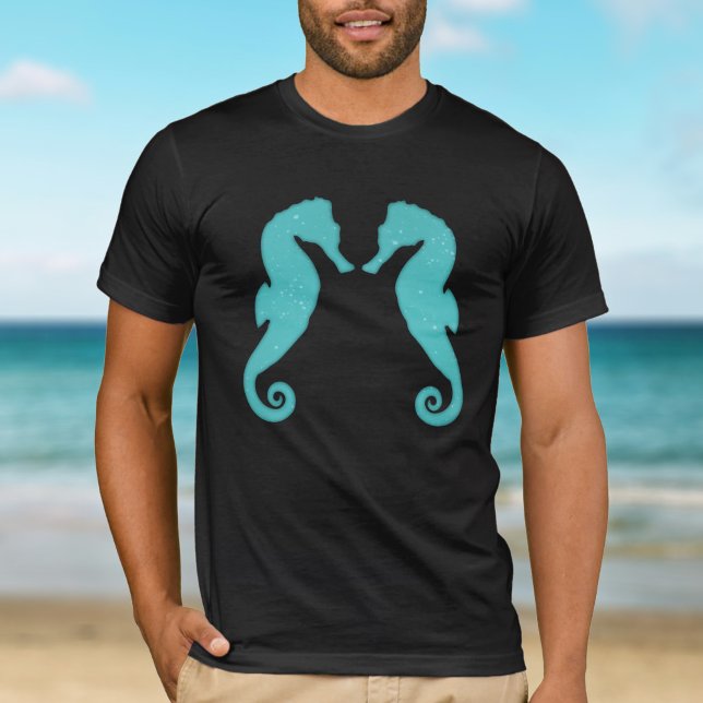 Seahorse silhouettes Aqua blue Simple nautical T-Shirt (Creator Uploaded)