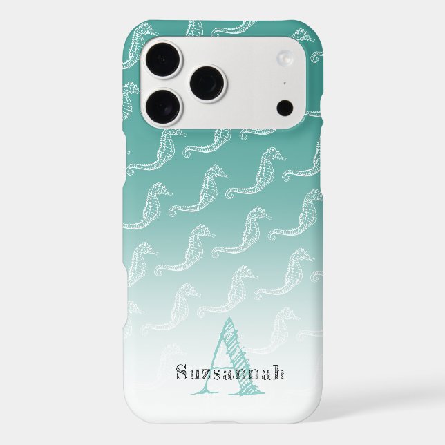 Seahorse Skeleton Pattern Sea Green Monogram Name (Back)