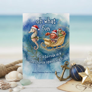 Seahorse Sleigh Santa Claws Coastal Christmas Holiday Card