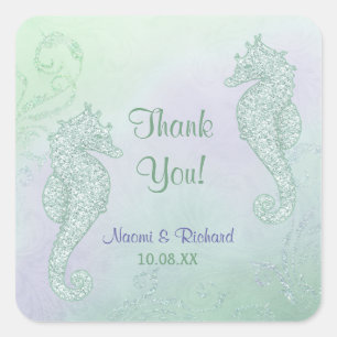 Seahorse Sparkle Wedding - Thank You Square Sticker