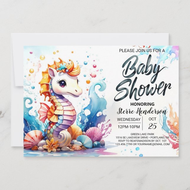 Seahorse Splash Oceanic Baby Shower Invitation (Front)
