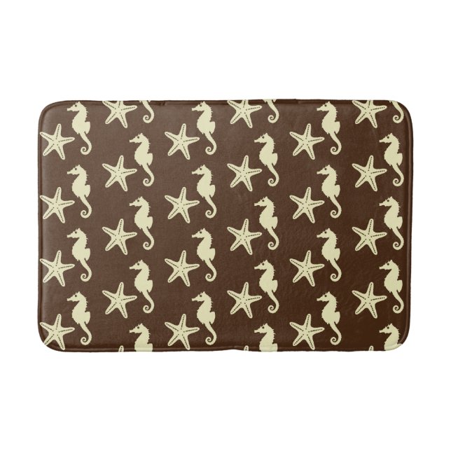 Seahorse & starfish - cocoa brown and beige bath mat (Front)