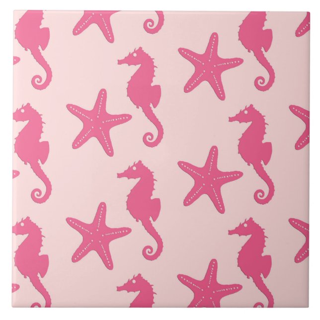 Seahorse & starfish - coral pink tile (Front)