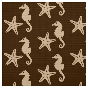 Seahorse & starfish - dark brown and beige fabric