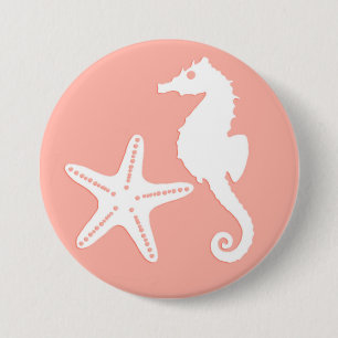 Seahorse & starfish - Light Coral Pink 7.5 Cm Round Badge