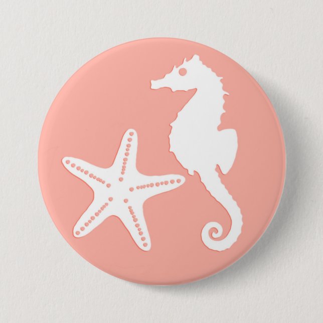 Seahorse & starfish - Light Coral Pink 7.5 Cm Round Badge (Front)