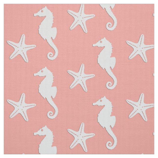 Seahorse & starfish - Light Coral Pink Fabric (Swatch)