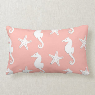 Seahorse & starfish - Light Coral Pink Lumbar Cushion